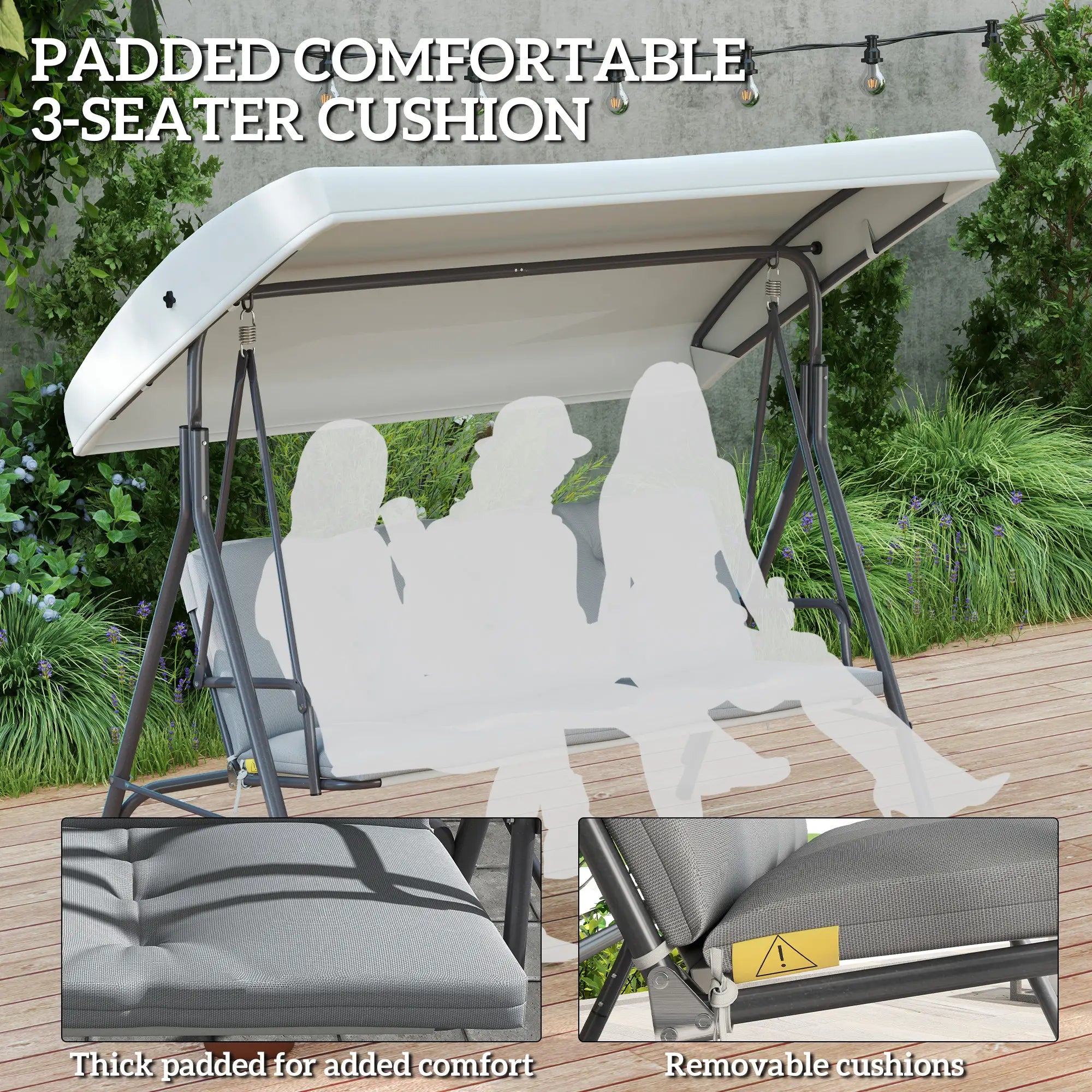 3-Seat Patio Swing Chair, Outdoor Porch Glider, Adjustable Canopy, Light Grey Patio Swings with Stand at Gallery Canada