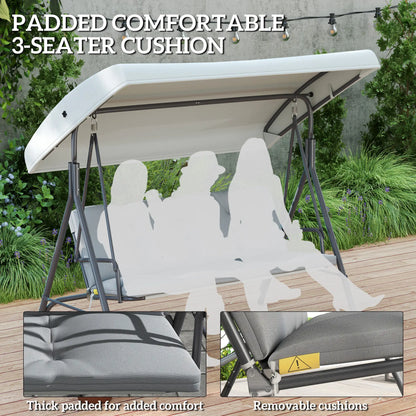 3-Seat Patio Swing Chair, Outdoor Porch Glider, Adjustable Canopy, Light Grey Patio Swings with Stand at Gallery Canada
