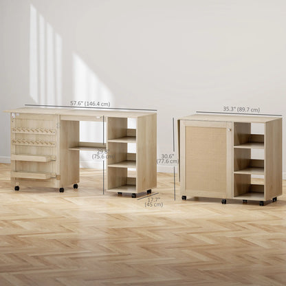 Sewing Machine Table with Drop Leaf, Rattan Door, Storage Shelves, Natural Storage Cabinets at Gallery Canada