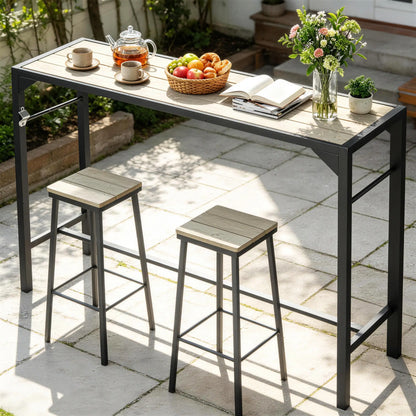 Outdoor Bar Table With Built-In Bottle Opener, Wood Grain Plastic Top, 55" x 15" x 39" Patio Dining Tables at Gallery Canada