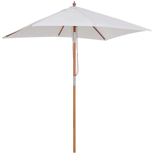 6.6x5ft Fir Wooden Patio Umbrella, Square Market Parasol, Tilt Mechanism, 6 Ribs, Cream White