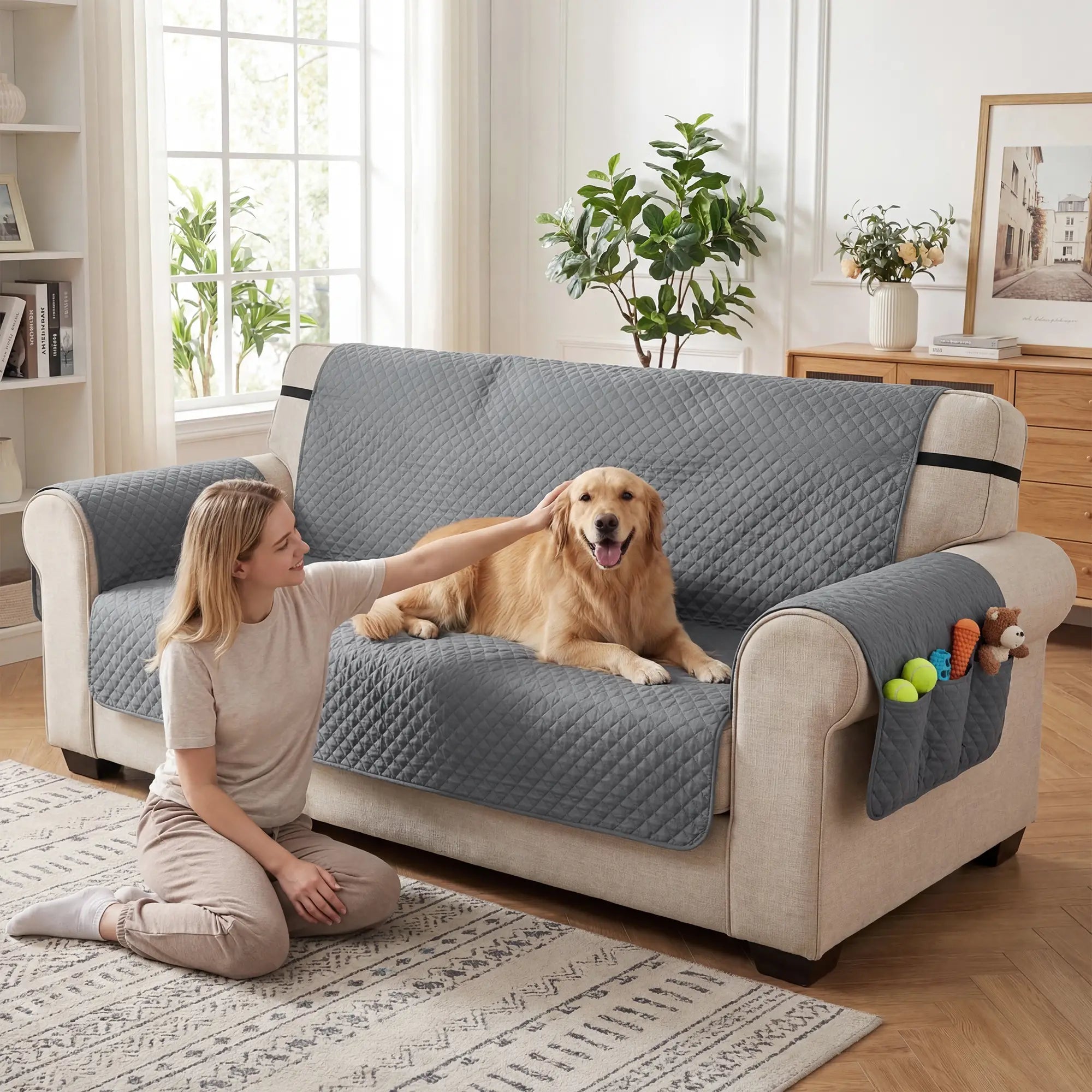 Waterproof Sofa Cover, 3 Seater, Non Slip, Elastic Straps Dog Sofas at Gallery Canada