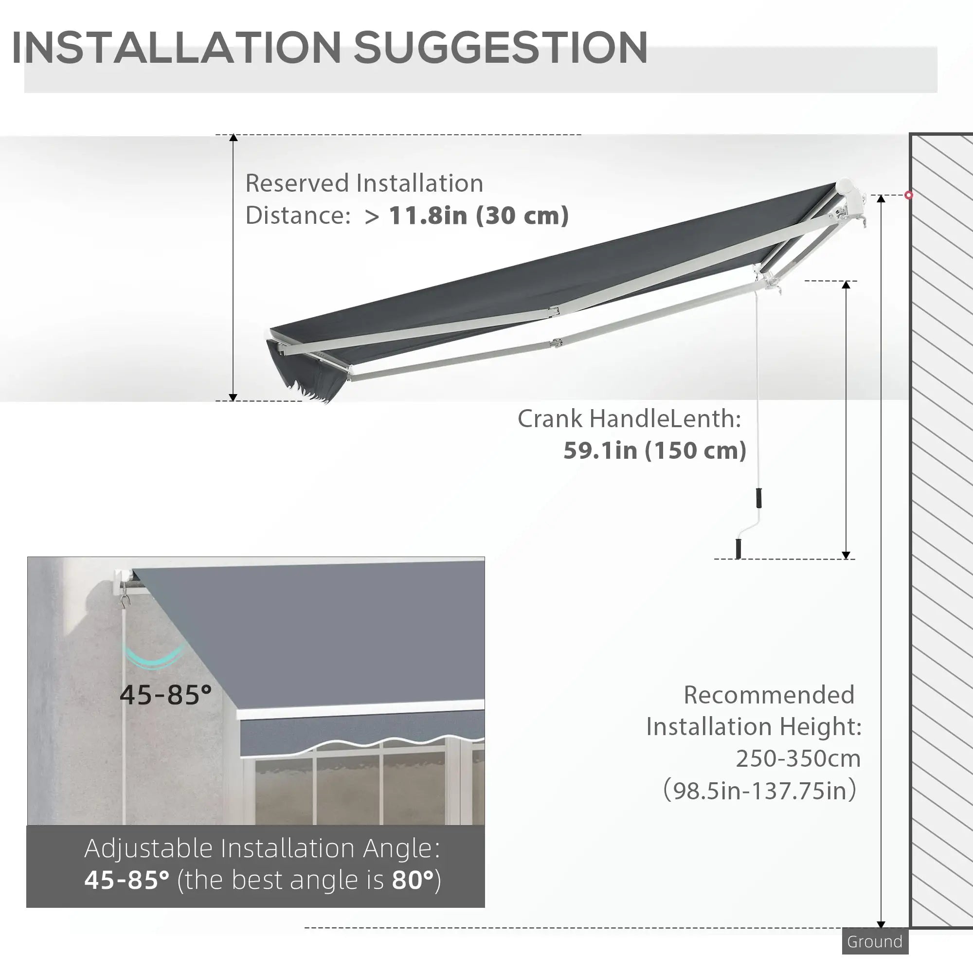 10' x 8' Retractable Awning, Sunshade Canopy for Patio, Dark Grey Patio Awnings at Gallery Canada