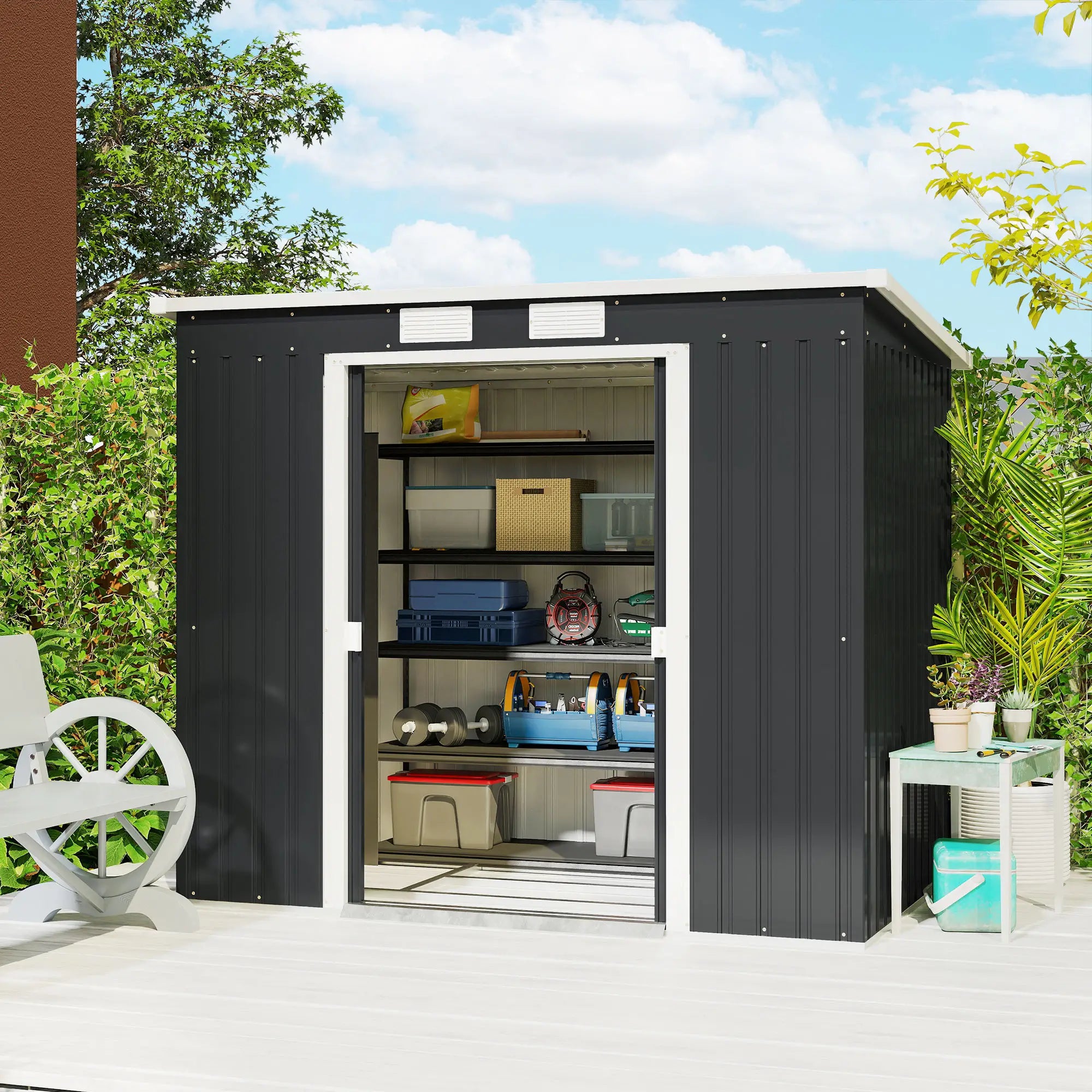 7 x 4ft Galvanised Steel Garden Shed, Foundation Kit, Dark Grey Sheds at Gallery Canada