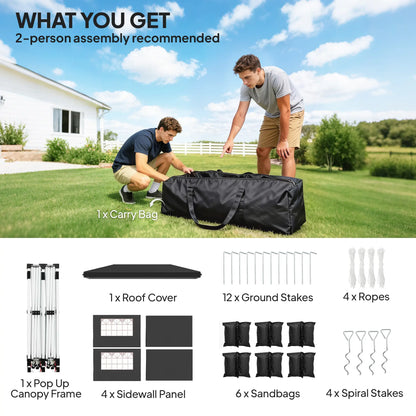 10 x 20 ft Pop Up Canopy Tent, Reflective Strips, UPF 50+, 6 Sandbags, Black Pop Up Canopies at Gallery Canada