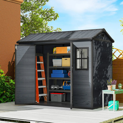8 x 4 ft Dark Grey Resin Garden Shed, Wood-Effect Outdoor Storage, Dark Grey Sheds at Gallery Canada