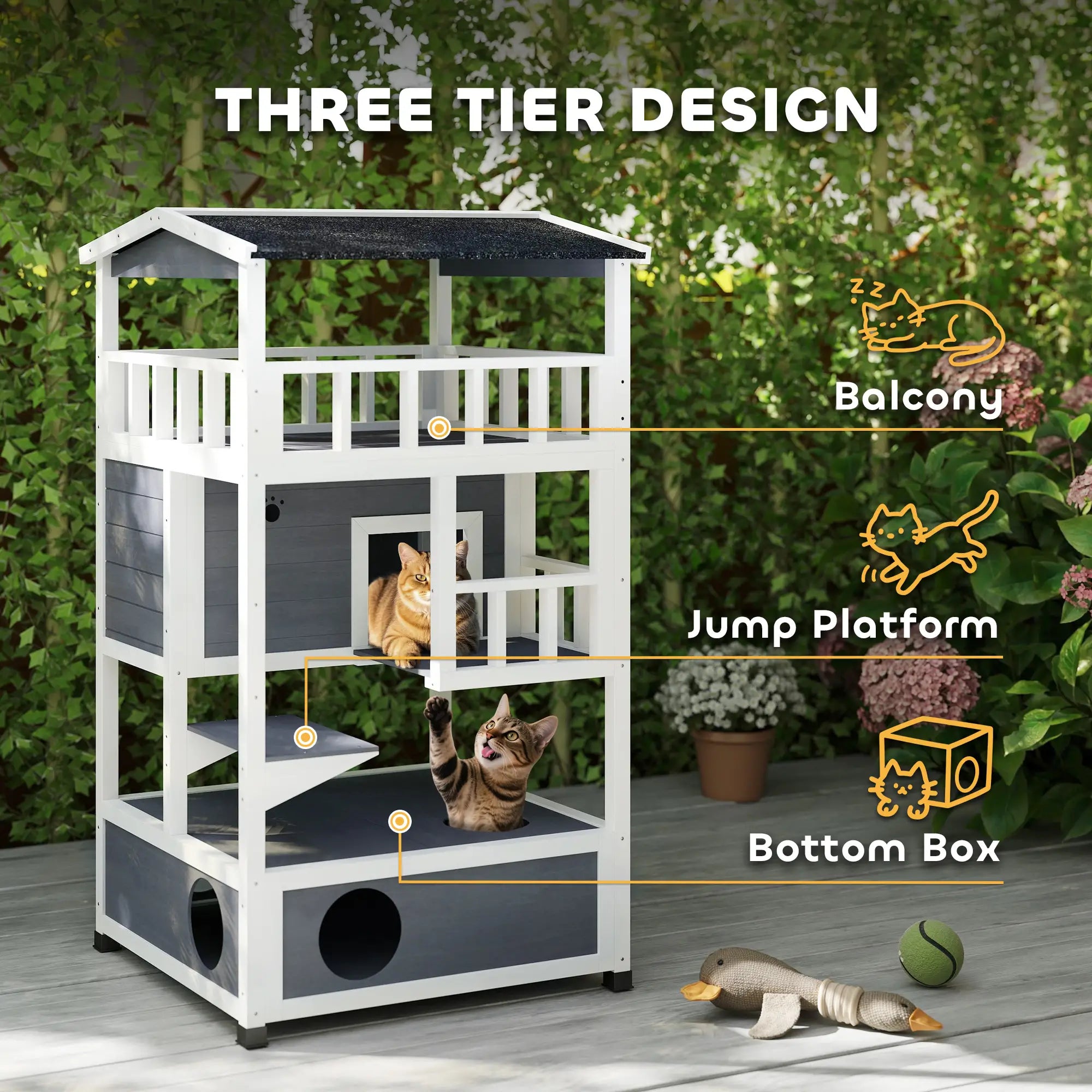4-Floor Wood Outdoor Cat House, Condo, Fun Entrances, Perch, Grey Cat Houses at Gallery Canada