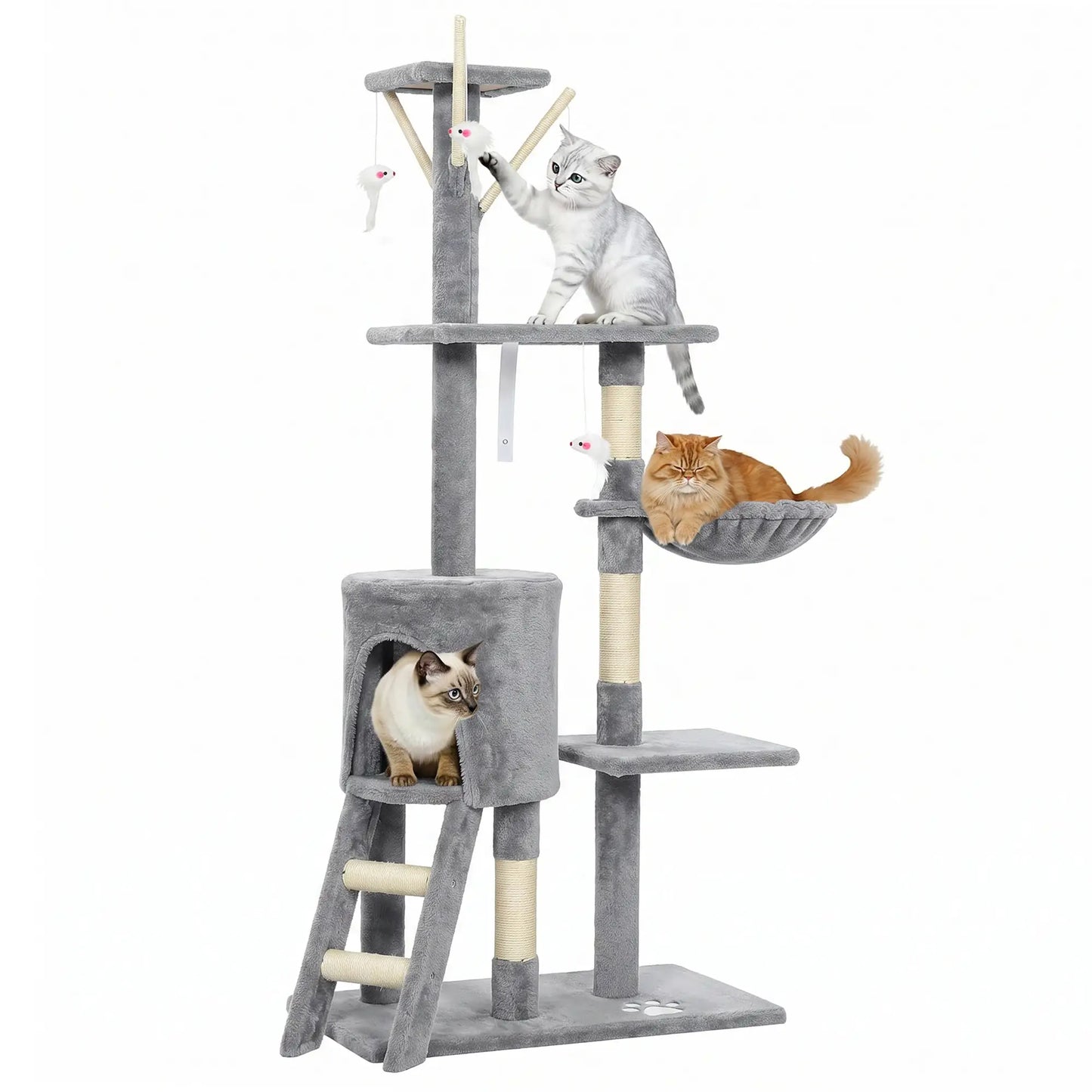53" Cat Tree Tower, Scratching Posts, Condo, Hammock, Grey Cat Trees at Gallery Canada