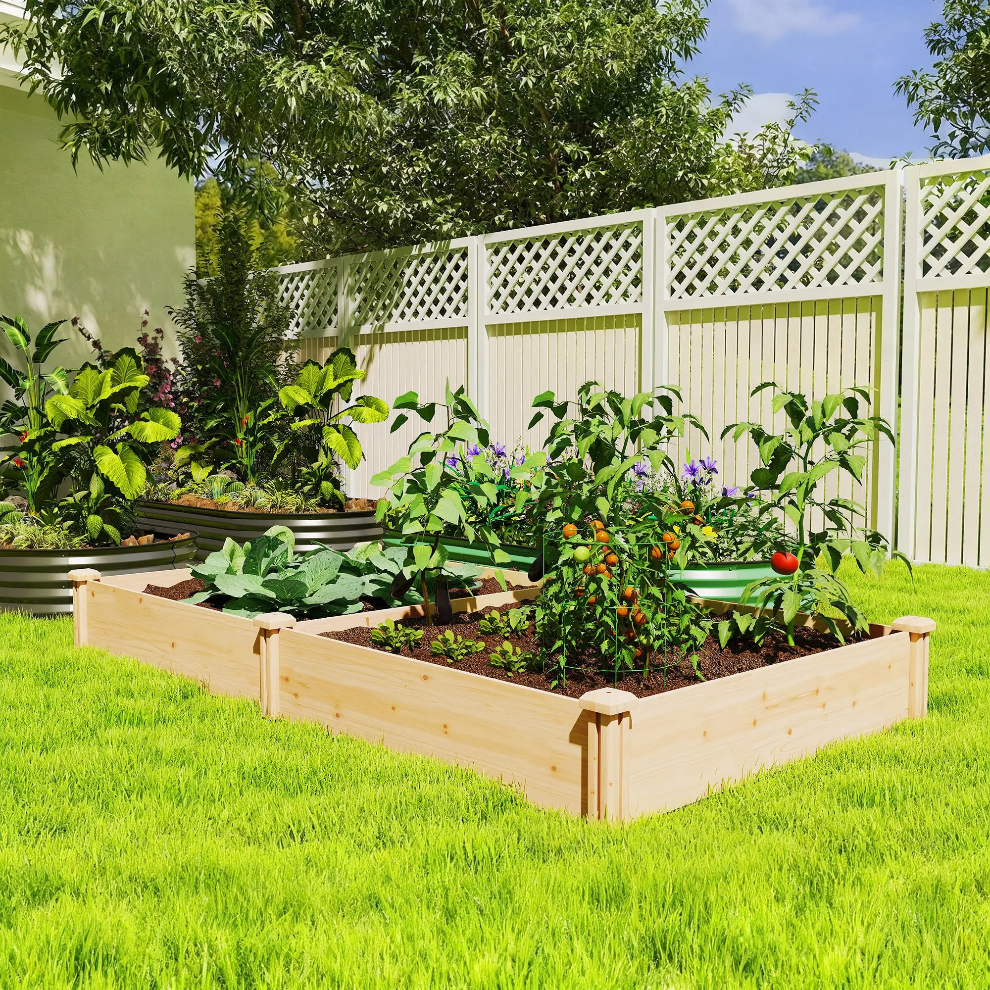 Wooden Raised Garden Bed, Planter Box With Divider, Open Bottom, DIY Painting Raised Garden Beds at Gallery Canada