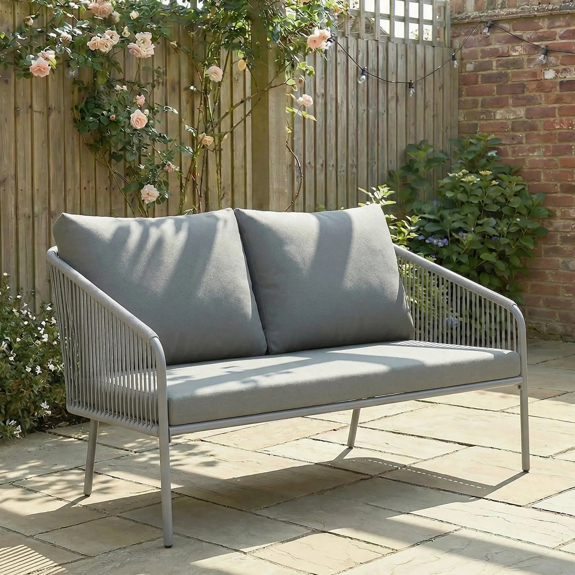 Outdoor Rattan Sofa With Cushions, 2-Seater, 112 x 72 x 76 cm, Grey Patio Furniture Sets at Gallery Canada