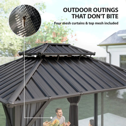 10' x 12' Hardtop Gazebo, Aluminum Frame, Galvanized Steel Roof, Dark Grey Gazebos at Gallery Canada