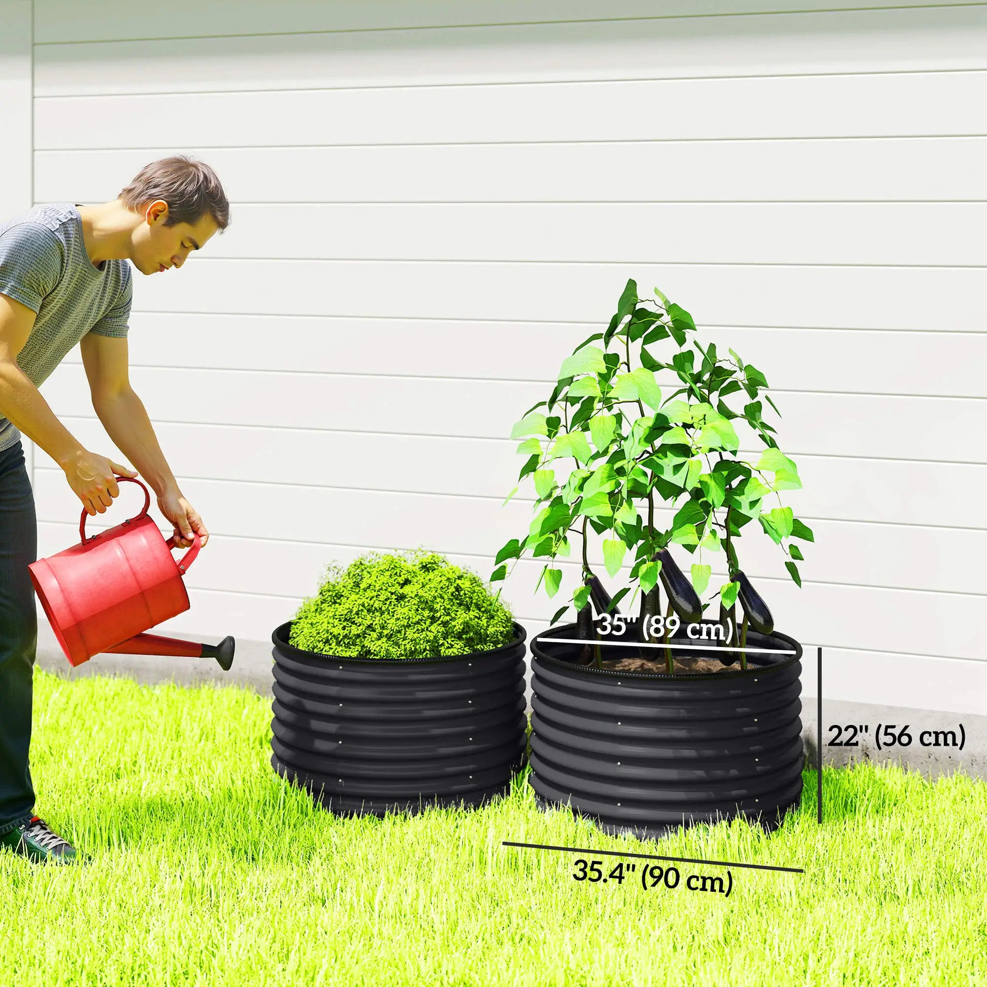 Set of 2 Raised Garden Beds, Metal Planter Box, Dark Grey Galvanized Planter Boxes at Gallery Canada