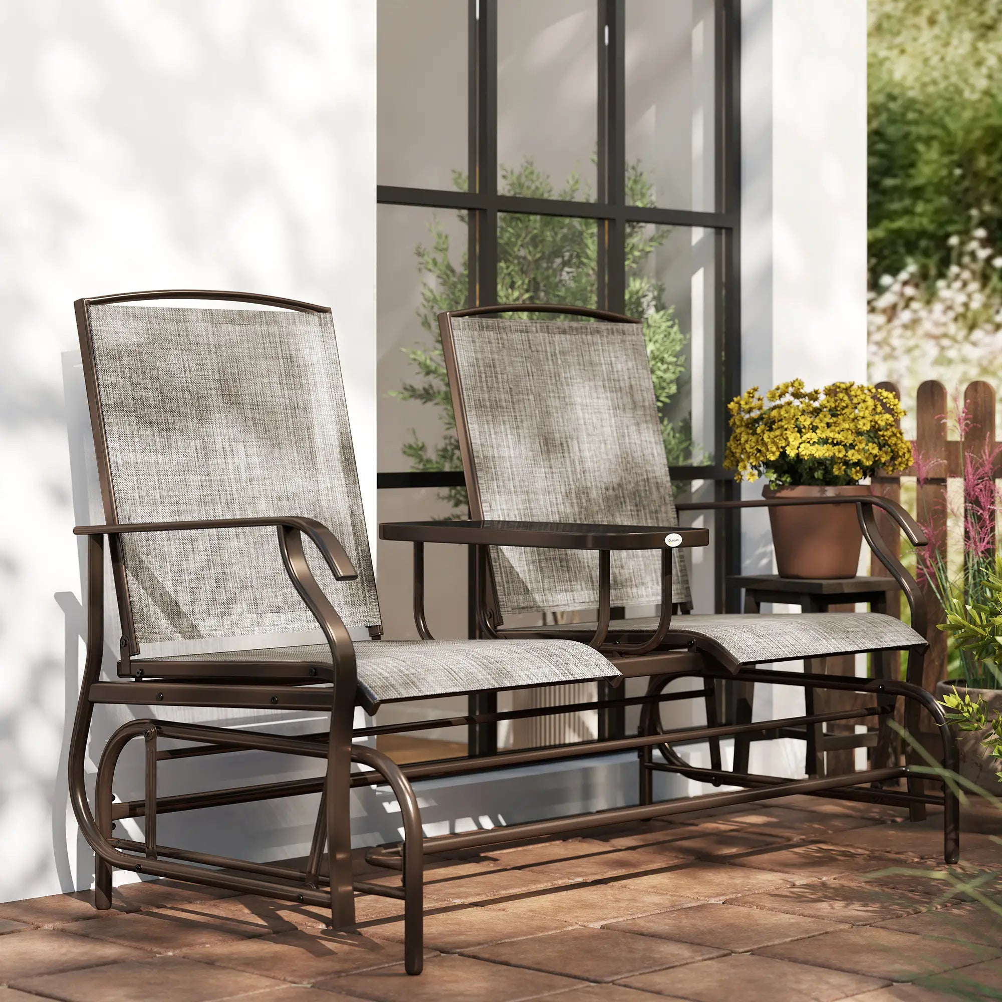 2 Person Patio Glider Rocking Chair, Outdoor Loveseat, Flaxen Outdoor Gliders at Gallery Canada