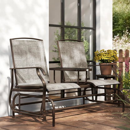 2 Person Patio Glider Rocking Chair, Outdoor Loveseat, Flaxen Outdoor Gliders at Gallery Canada