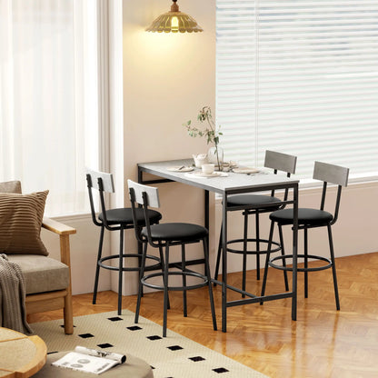 5-Piece Industrial Bar Table Set, 4 Stools with Footrest, Cement Grey Bar Sets at Gallery Canada