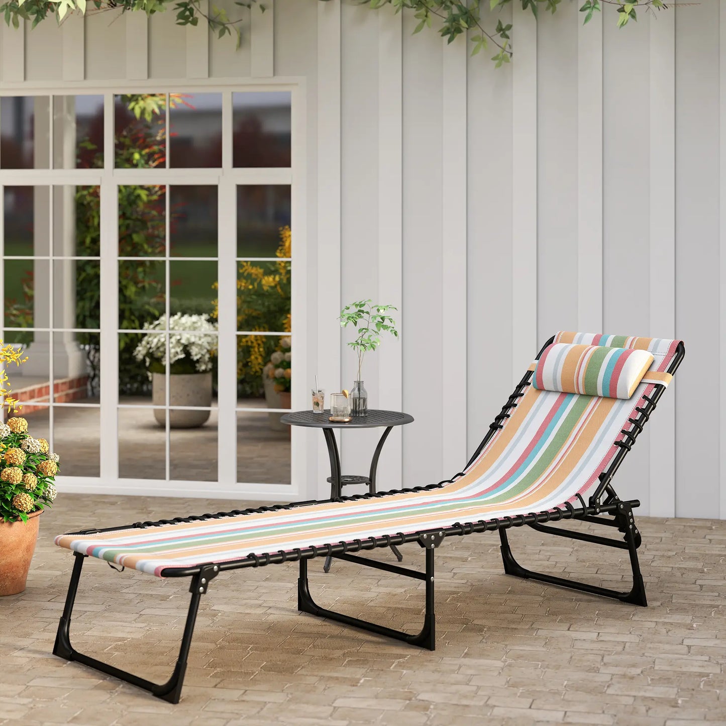 Outdoor Folding Lounge Chair, 4-Level Adjustable, Tanning Chair, Multicoloured Lounger Chairs at Gallery Canada