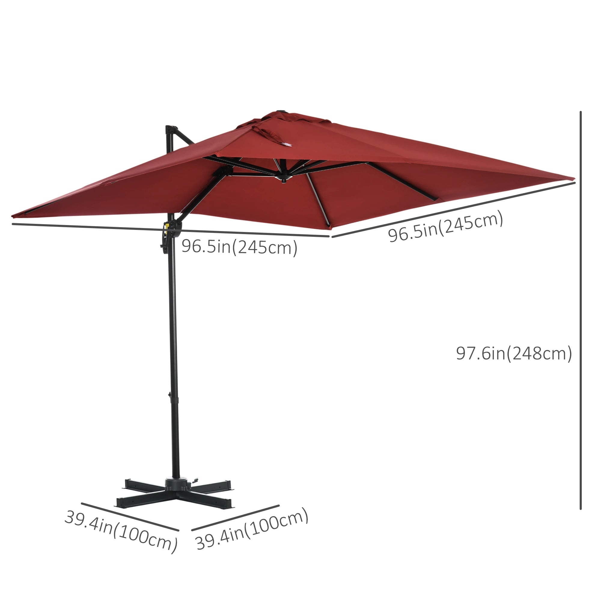 8' x 8' Square Patio Umbrella, 360° Rotation, Aluminum Cantilever, Wine Red Cantilever Umbrellas at Gallery Canada