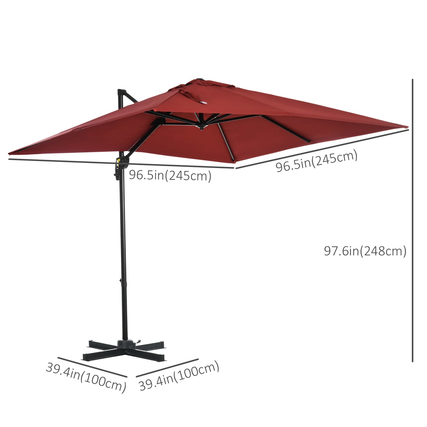 8' x 8' Square Patio Umbrella, 360° Rotation, Aluminum Cantilever, Wine Red Cantilever Umbrellas at Gallery Canada