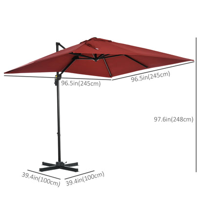 8' x 8' Square Patio Umbrella, 360° Rotation, Aluminum Cantilever, Wine Red Cantilever Umbrellas at Gallery Canada
