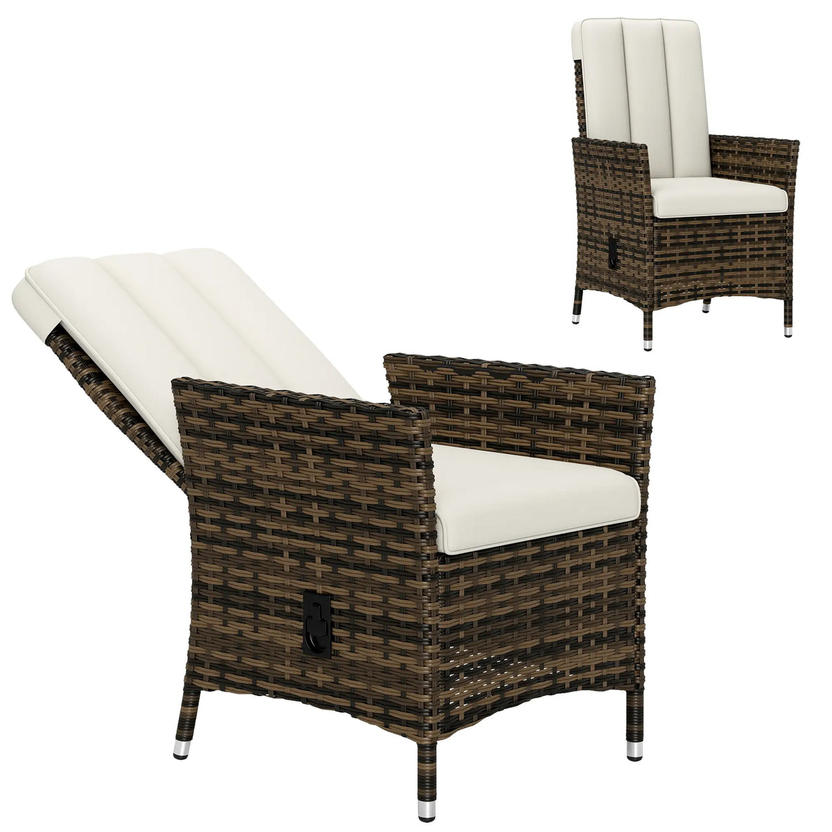 Wicker Outdoor Recliner Chair, Adjustable Backrest With Cushion, Cream White Wicker Chaise Loungers Cream White, Brown at Gallery Canada