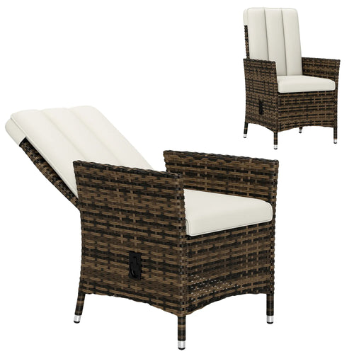 Wicker Outdoor Recliner Chair, Adjustable Backrest With Cushion, Cream White