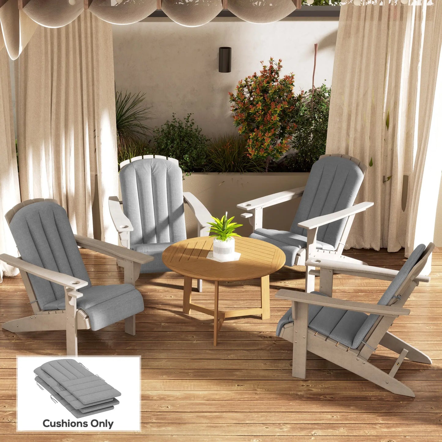 Set Of 4 Patio Chair Cushions, High Back Adirondack, High-Density Foam, Grey Patio Chair Cushions at Gallery Canada