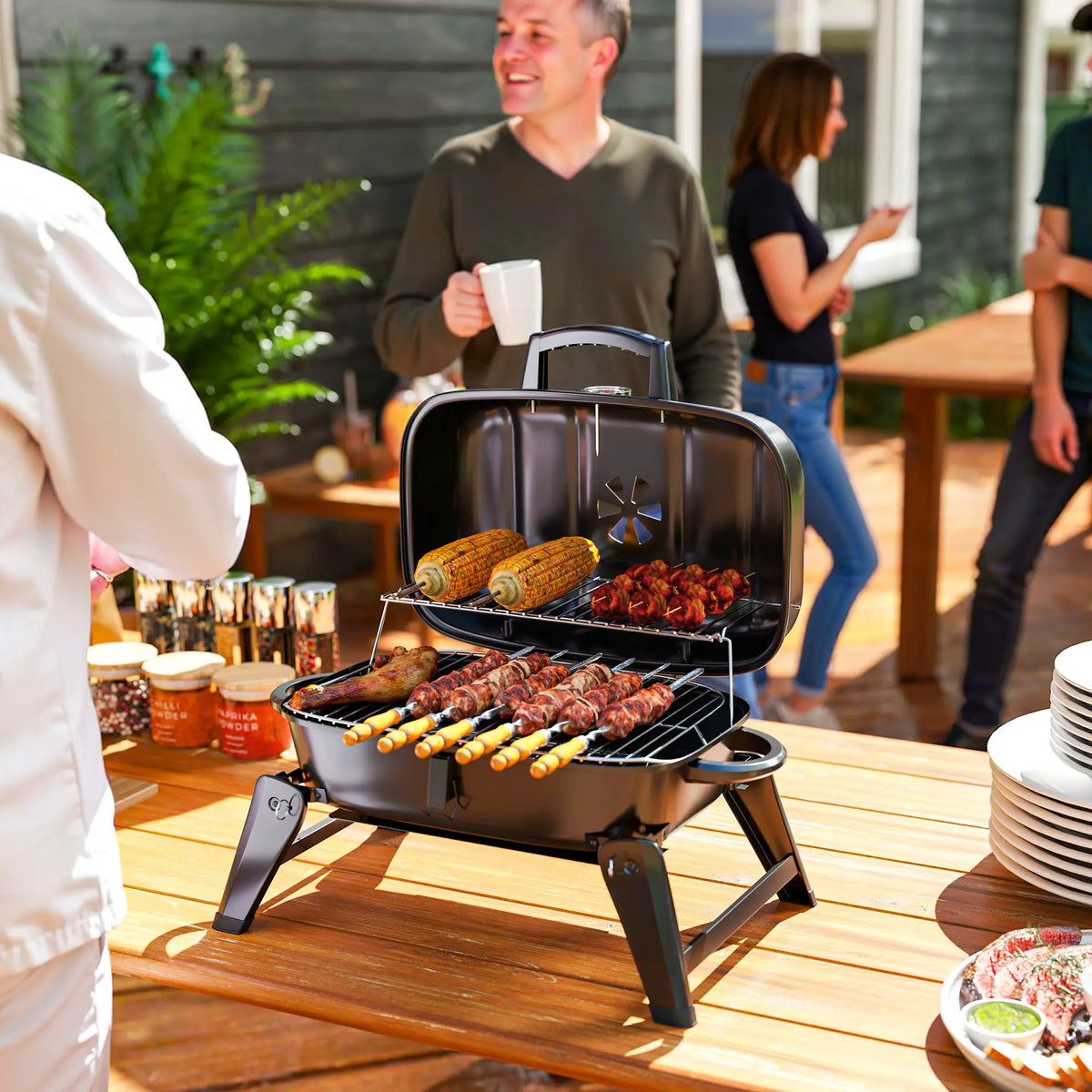 Foldable Charcoal BBQ Grill With Warming Rack, Adjustable Vent, Thermometer, Black Charcoal BBQ Grils at Gallery Canada