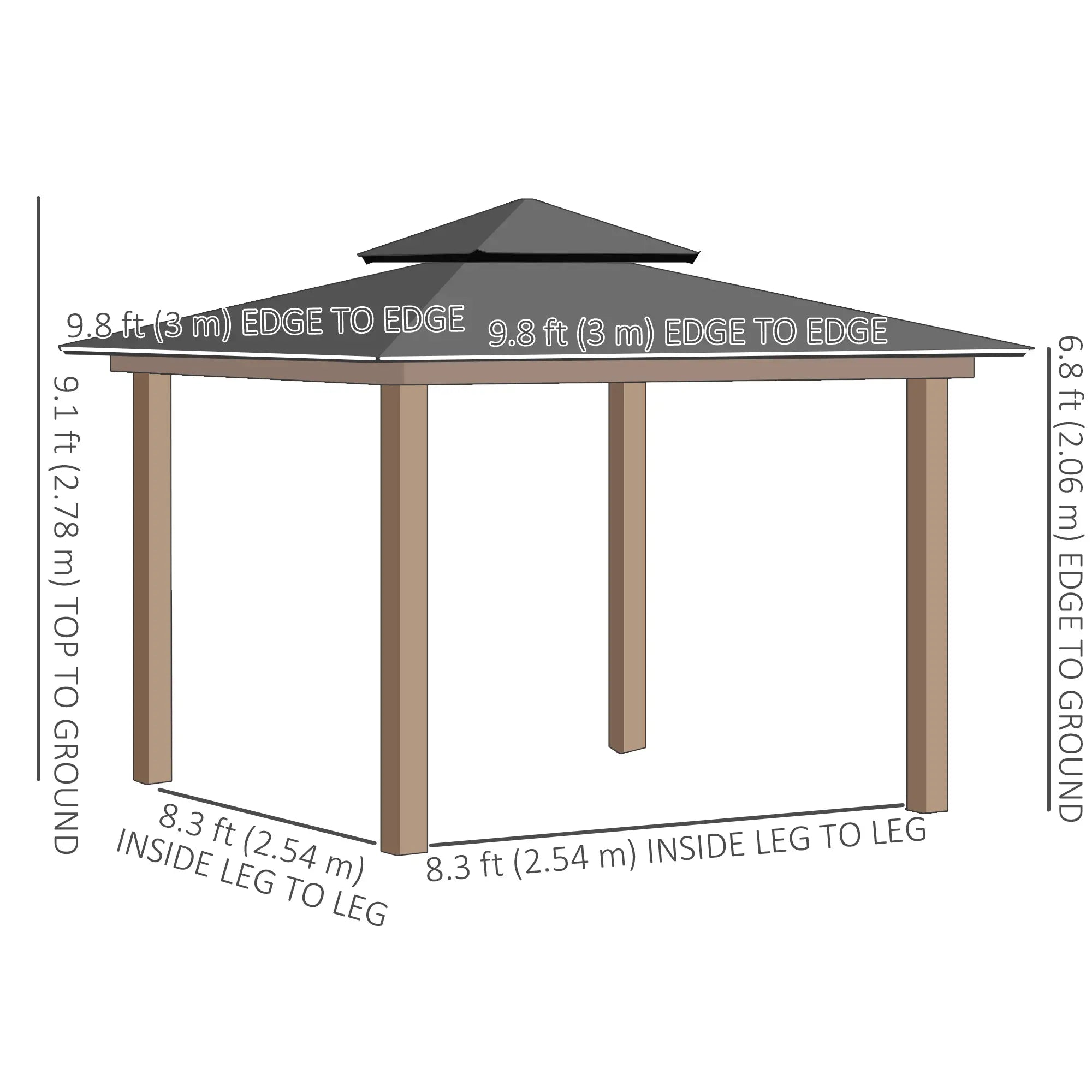 9' x 10' Outdoor Hardtop Gazebo, Steel Frame, Nettings, Curtains, Khaki Gazebos at Gallery Canada