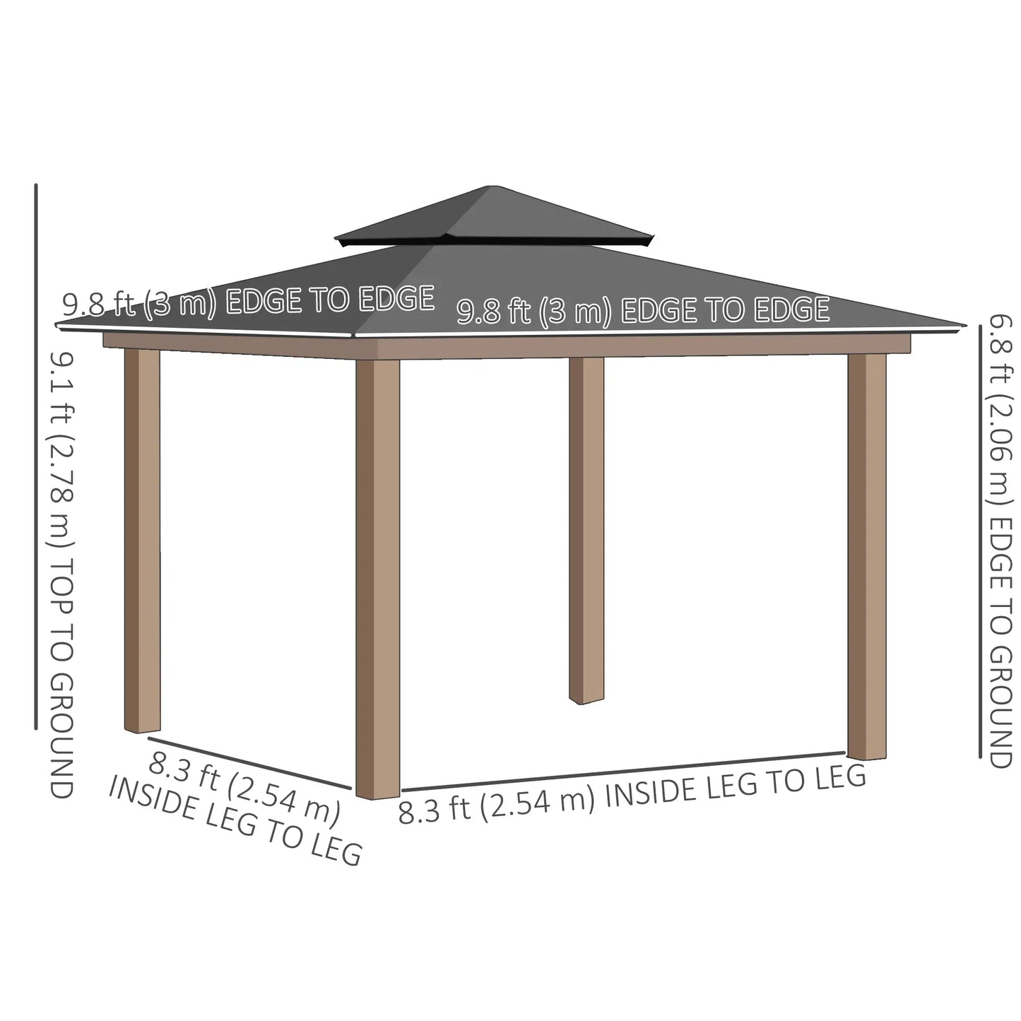 9' x 10' Outdoor Hardtop Gazebo, Steel Frame, Nettings, Curtains, Khaki Gazebos at Gallery Canada