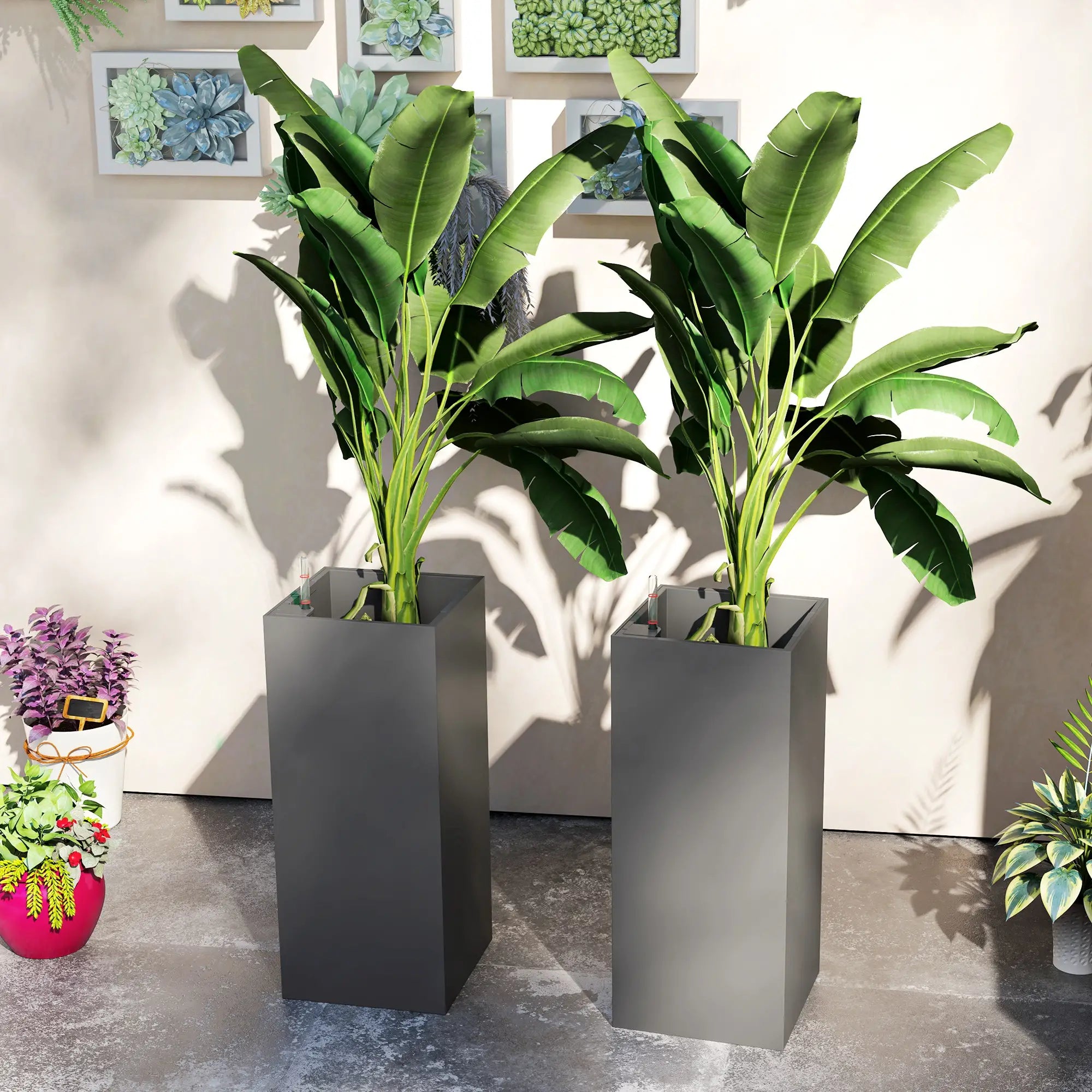 2 Pack 26 Inch Plastic Planter Box, Water Level Indicator, Dark Grey Garden Accessories at Gallery Canada