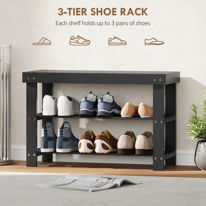 Bamboo Shoe Storage Bench, 3-Tier, 2 Shelves, Holds 6 Pairs, Black Shoe Storage Cabinets & Racks at Gallery Canada