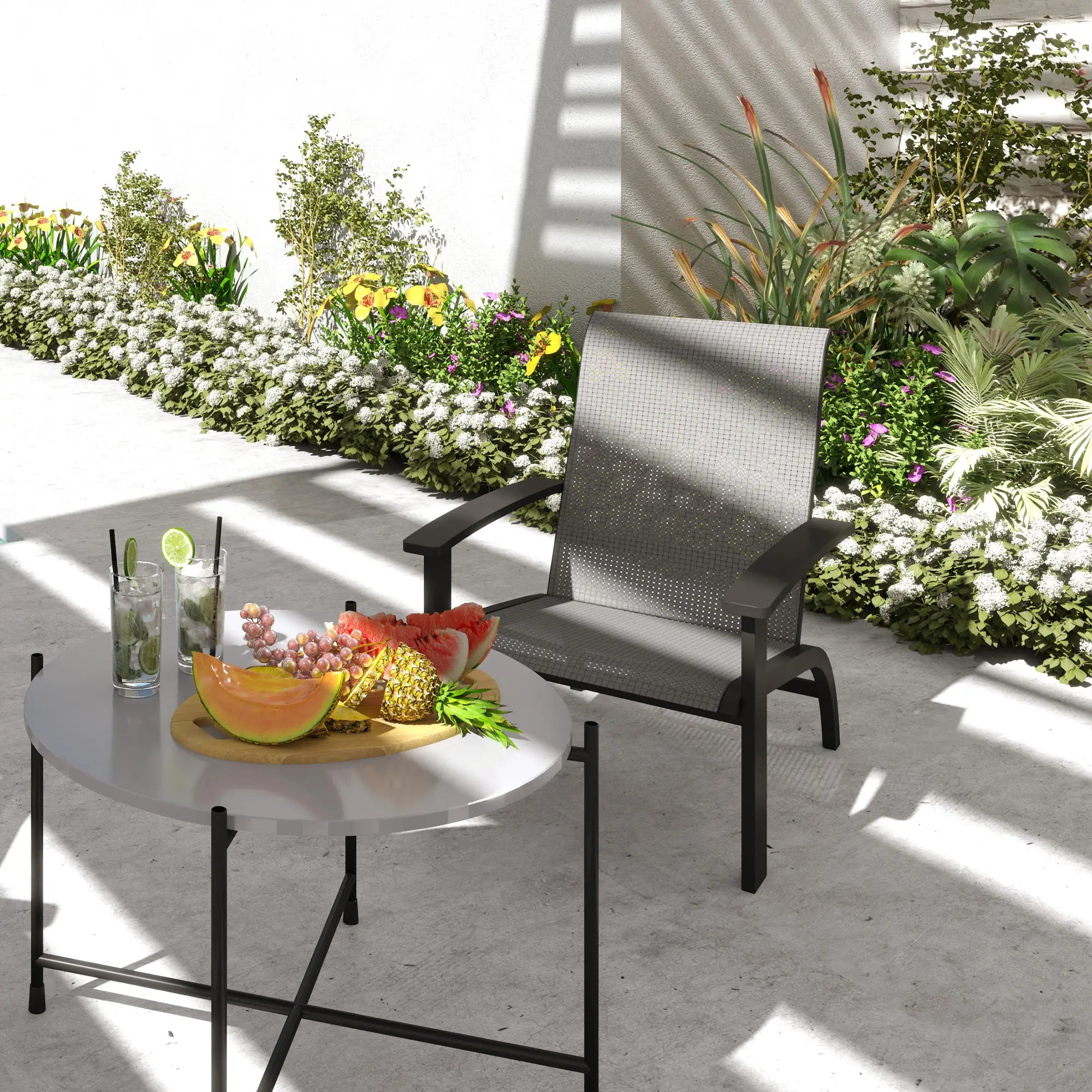 Outdoor Adirondack Chair, Aluminum Frame, Mesh Seat, Dark Grey Patio Chairs at Gallery Canada