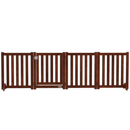 Foldable Dog Gate With Door, 4 Panels Freestanding, Brown Houses, Kennels & Pens Brown at Gallery Canada