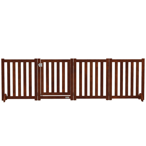Foldable Dog Gate With Door, 4 Panels Freestanding, Brown