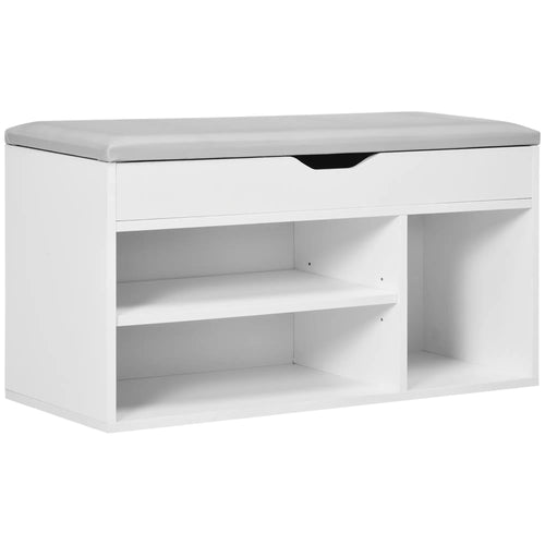 Shoe Bench with Padded Cushion, Hidden Storage, White