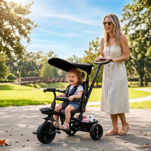 Toddler Tricycle, 4 In 1 Kids Trike, Adjustable Seat, Black