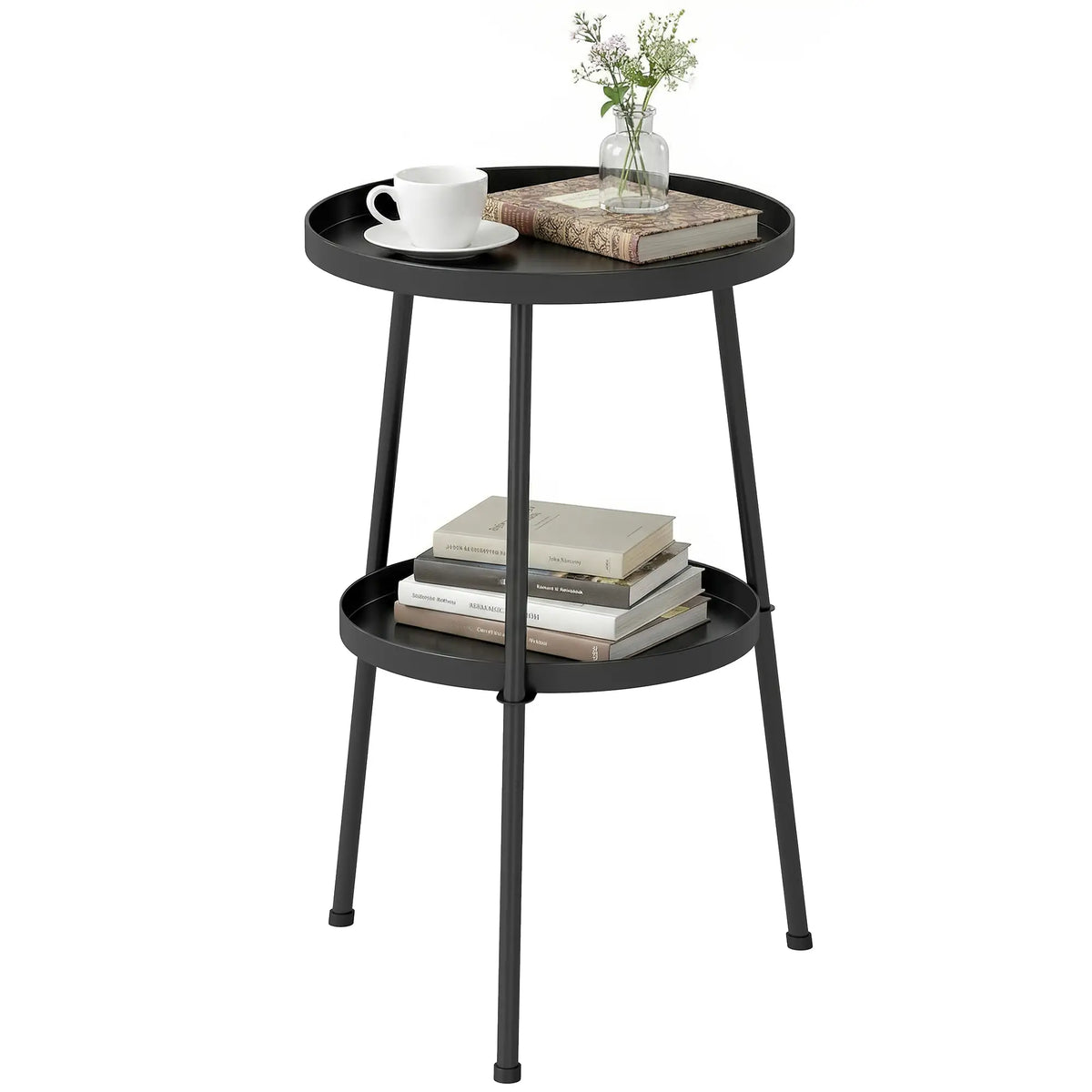 Metal Patio Side Table, 2-Tier Round End Table, Black Patio Side Tables at Gallery Canada