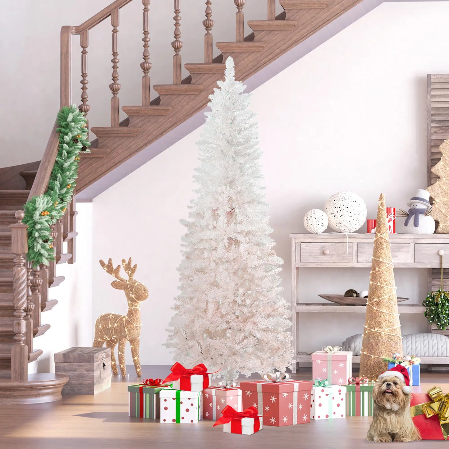 5ft Artificial Christmas Tree, Pine Realistic Branches, Auto Open, Pink White Pencil Christmas Trees at Gallery Canada