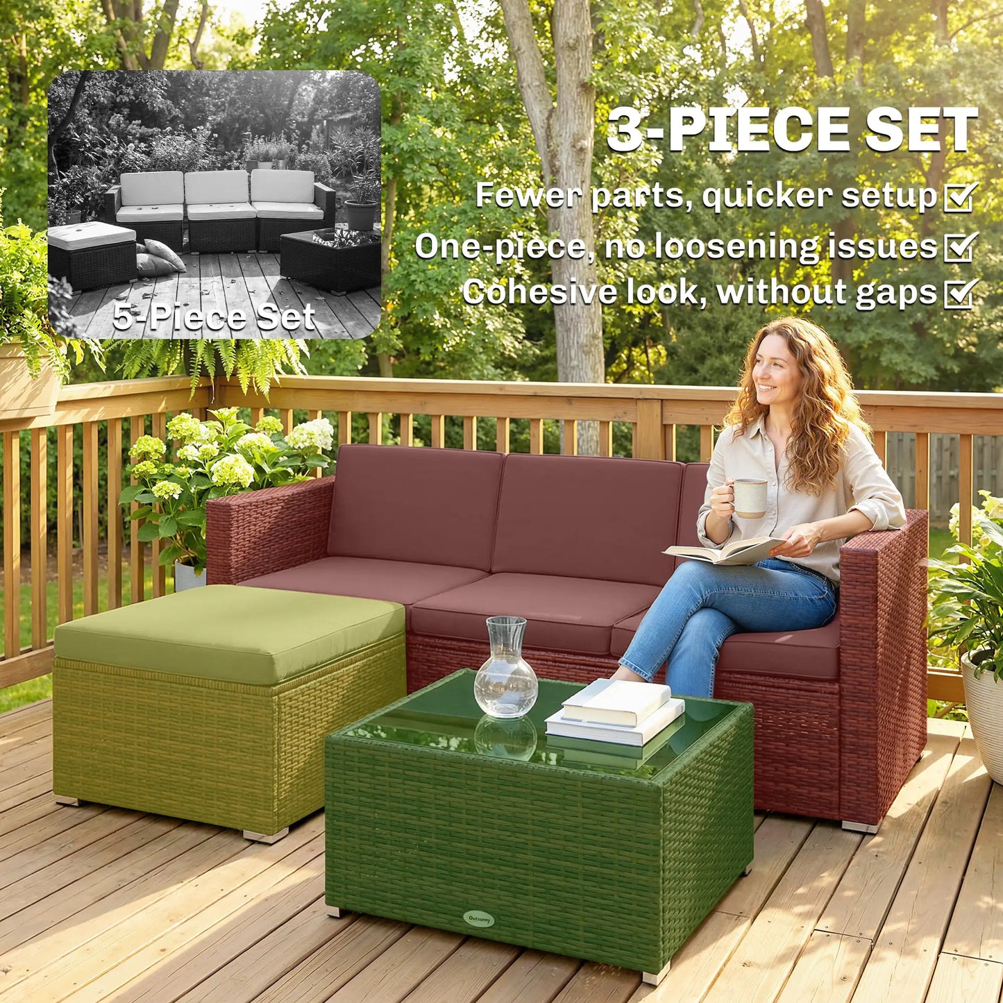 3 Piece Patio Furniture Set With Cushions, Outdoor PE Rattan Wicker, Dark Grey Patio Furniture Sets at Gallery Canada