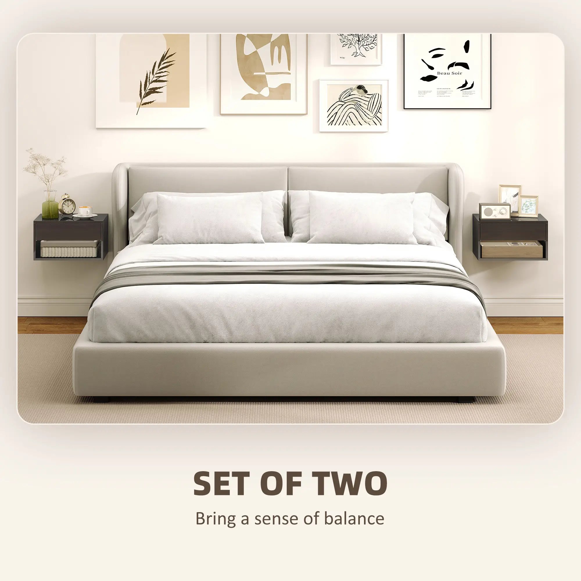 Floating Bedside Tables, Wall-Mounted Nightstand, High Gloss Black Bedside Tables at Gallery Canada