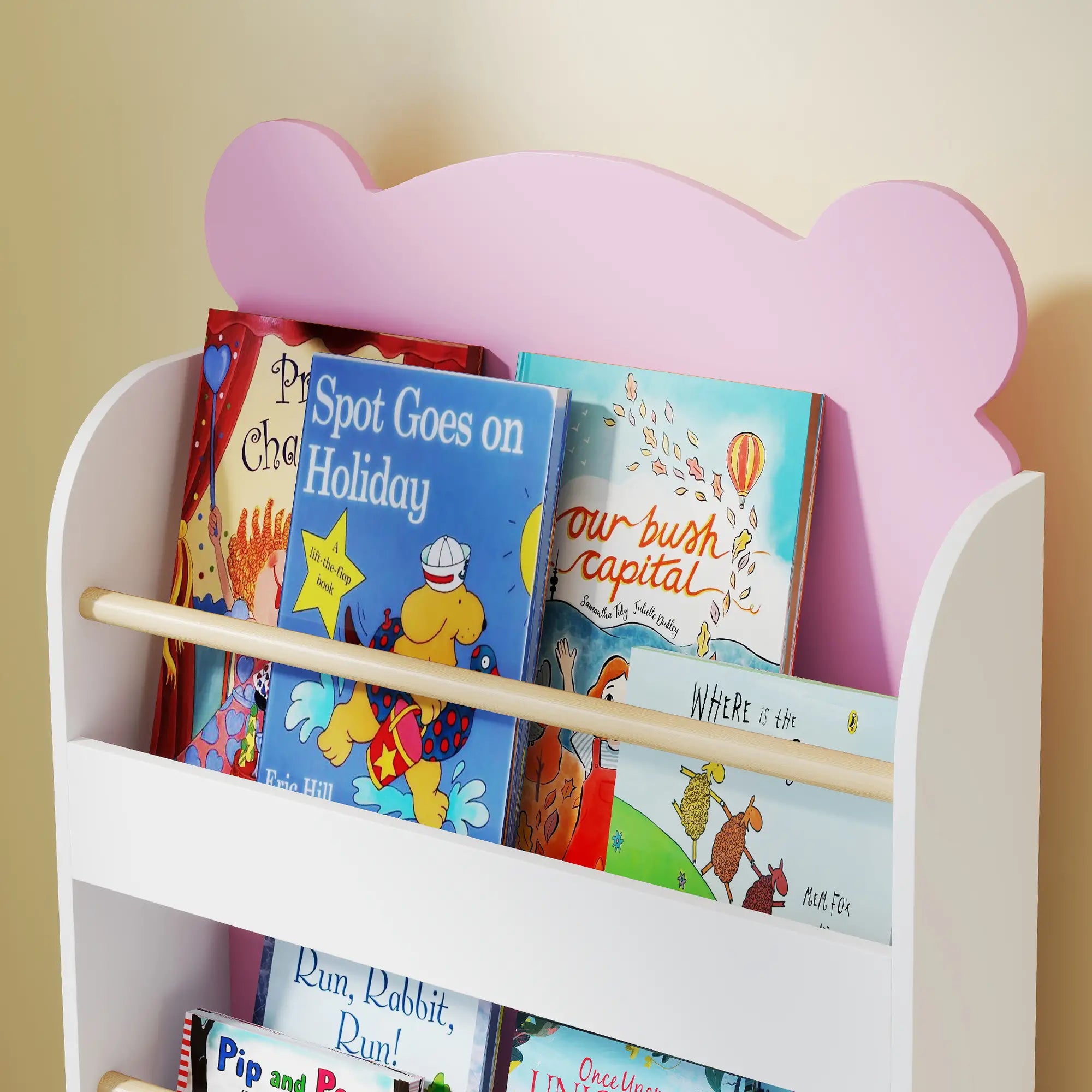 3-Tier Bear Theme Kids Bookshelf, Anti-Tip, 36.6L x 11.8W x 35.4H Inches, Pink Baby & Kids Storage at Gallery Canada