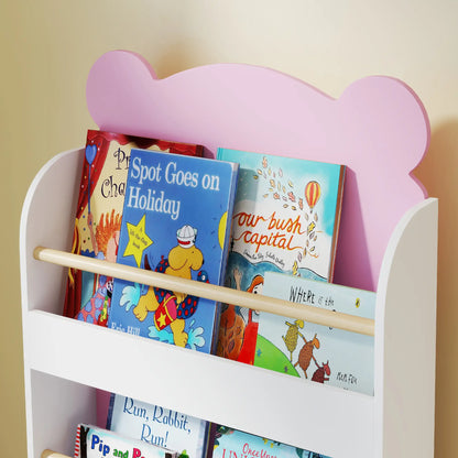 3-Tier Bear Theme Kids Bookshelf, Anti-Tip, 36.6L x 11.8W x 35.4H Inches, Pink Baby & Kids Storage at Gallery Canada