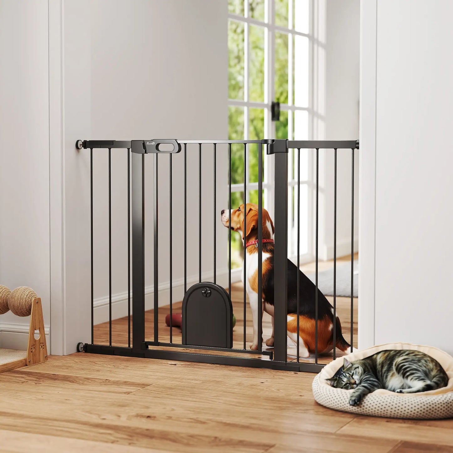 30"-52" Extra Wide Pet Gate, 35"H, Small Door, Black Houses, Kennels & Pens at Gallery Canada
