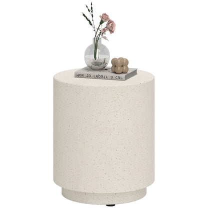 Terrazzo Finish Side Table, 17" Round, White, Cream Side Tables Cream at Gallery Canada