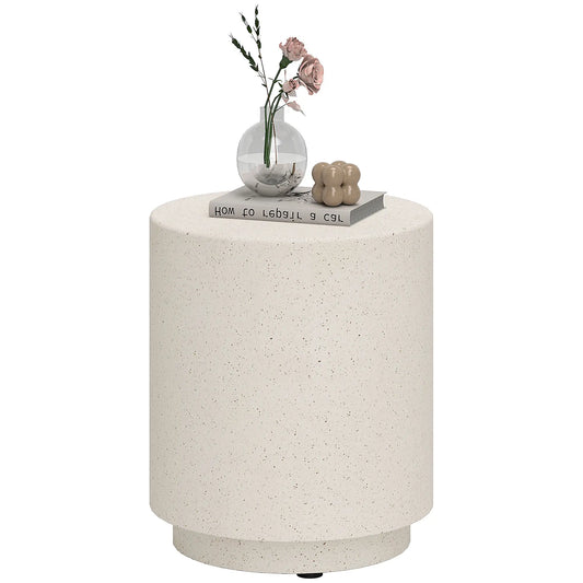 Terrazzo Finish Side Table, 17" Round, White, Cream Side Tables Cream at Gallery Canada