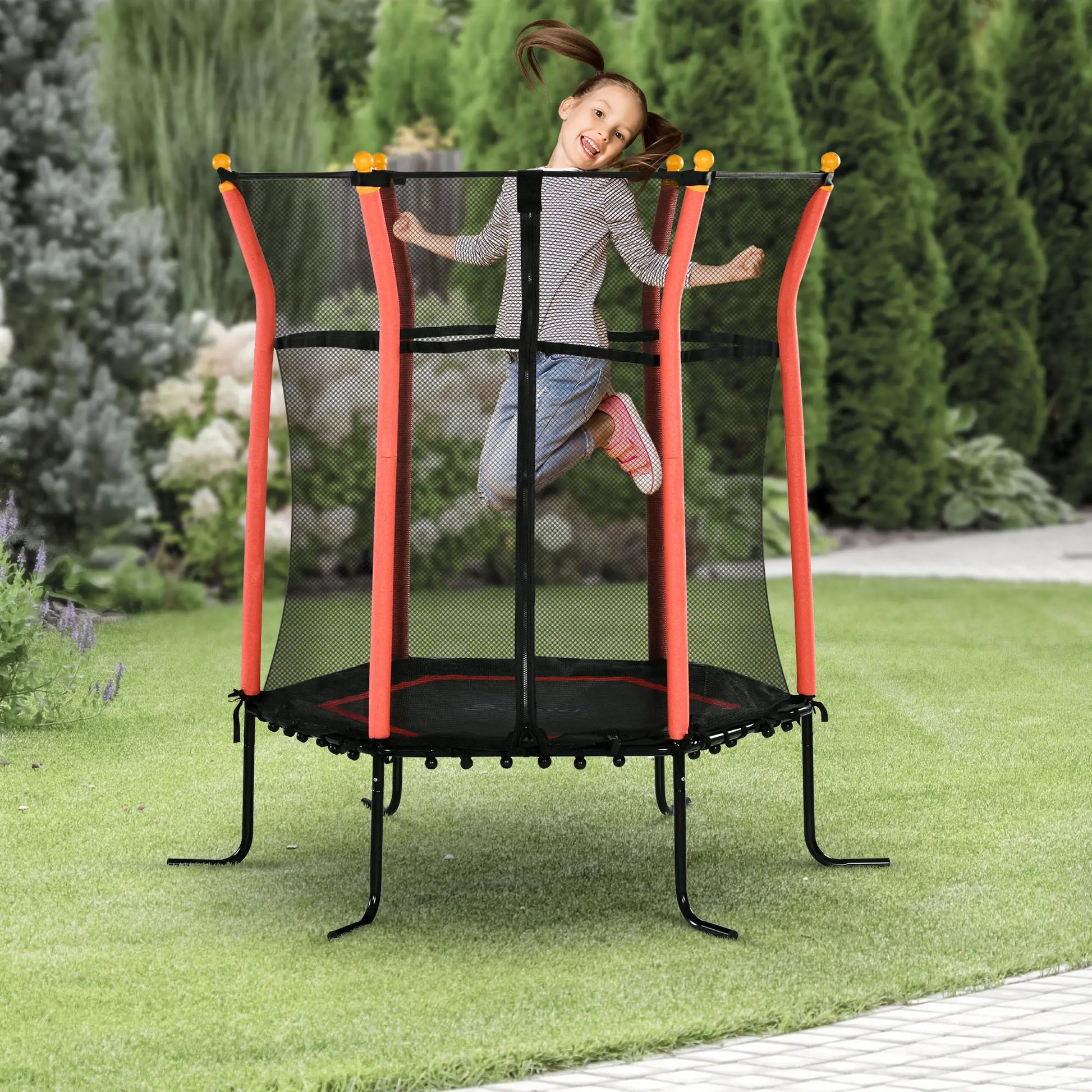 64" Kids Trampoline, Indoor Outdoor, Enclosure Net, Red Trampolines at Gallery Canada