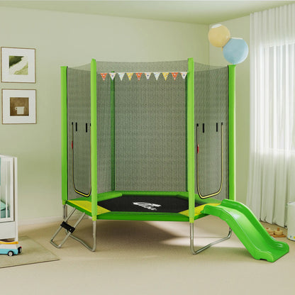 85" Trampoline With Safety Enclosure, Slide Ladder, Ages 3+, Green Trampolines at Gallery Canada