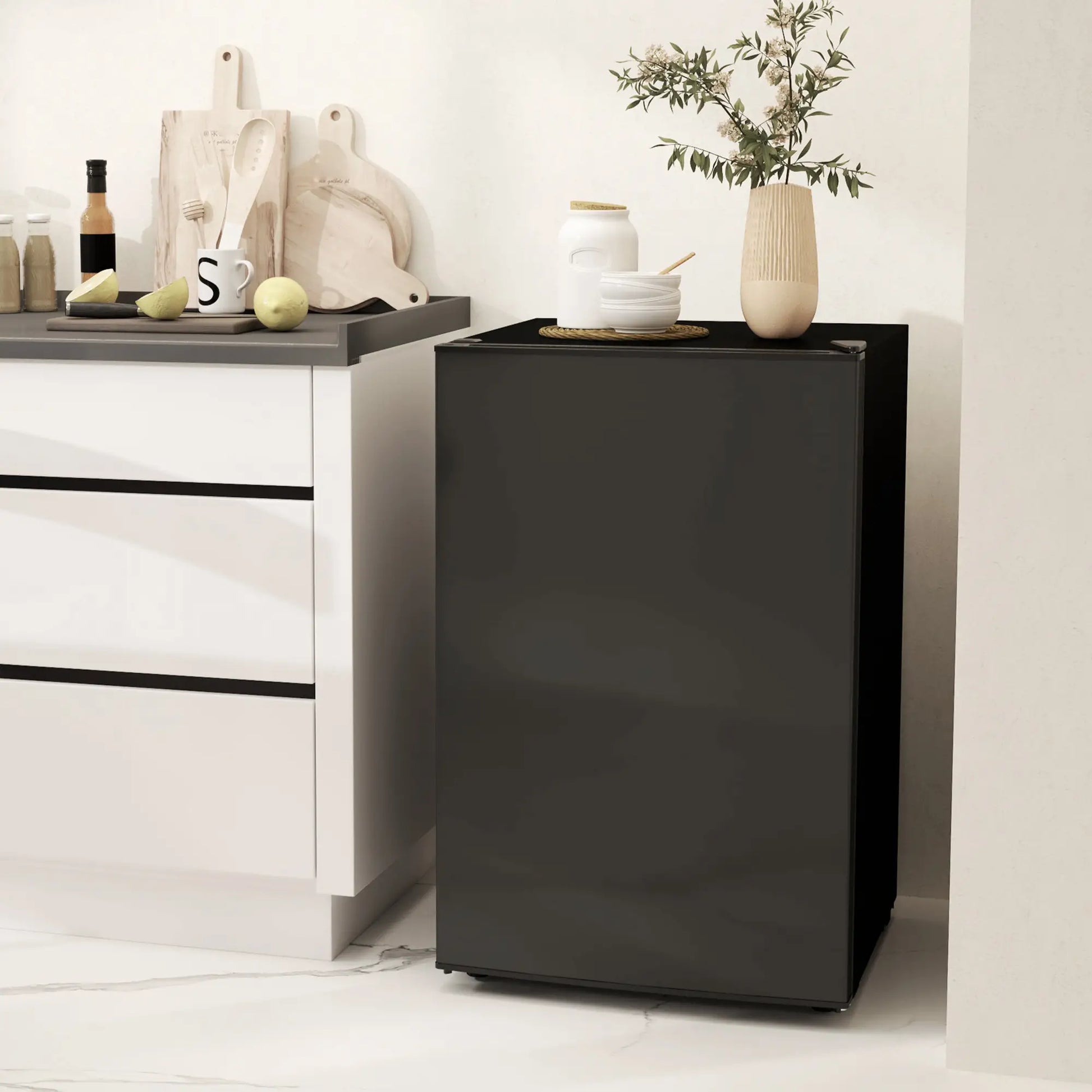 4.5 Cu Ft Mini Fridge with Freezer, Wheels, Adjustable Thermostat, Black Small Kitchen Appliances at Gallery Canada