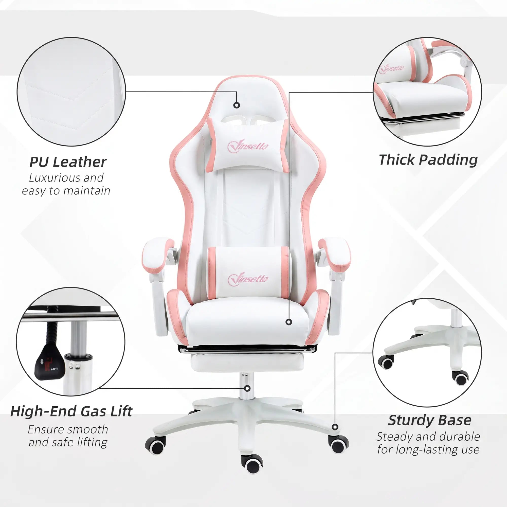 Computer Gaming Chair, PU Leather, 135° Reclining Back, White Video Game Chairs at Gallery Canada