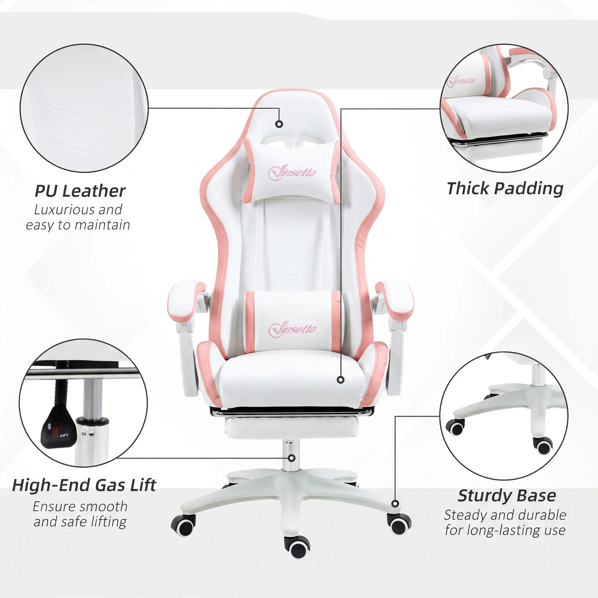 Computer Gaming Chair, PU Leather, 135° Reclining Back, White Video Game Chairs at Gallery Canada